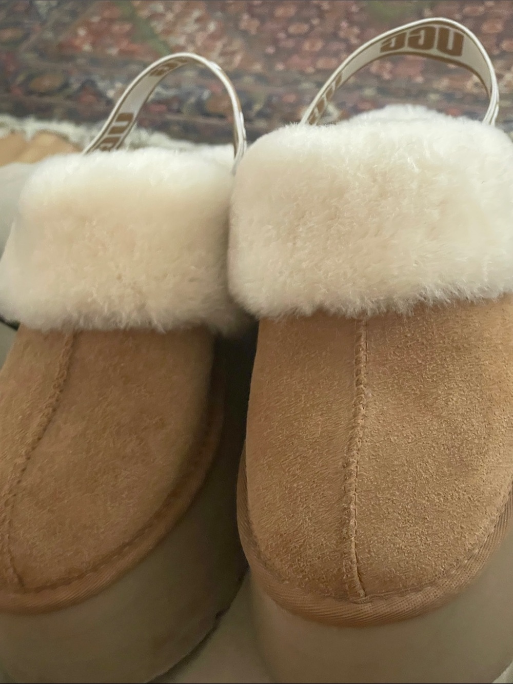 UGG Women's Chestnut Suede Shearling Backstrap Slippers - Chestnut & Cream
